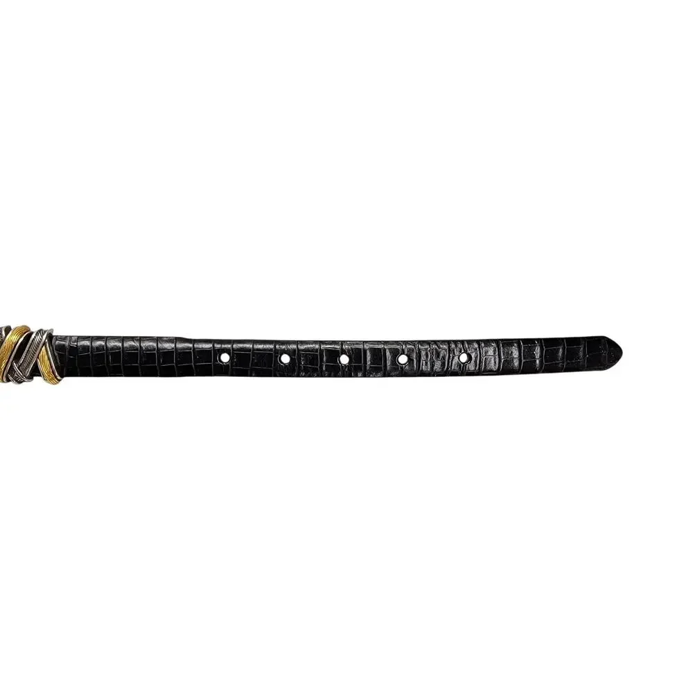 Brighton Womens Belt Size M 30 Black Leather Silver Mesh Chain Two Tone C5003